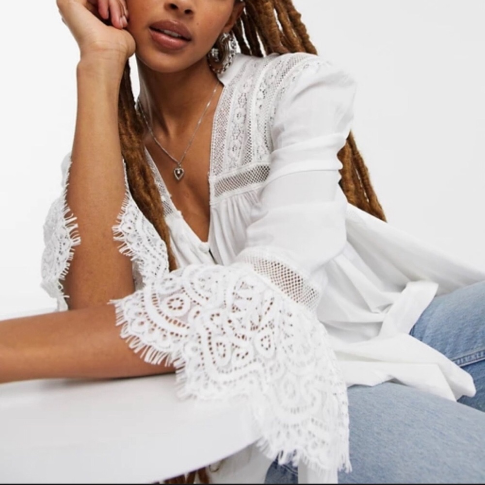 🆕Free People Esme Lace Button-down Blouse